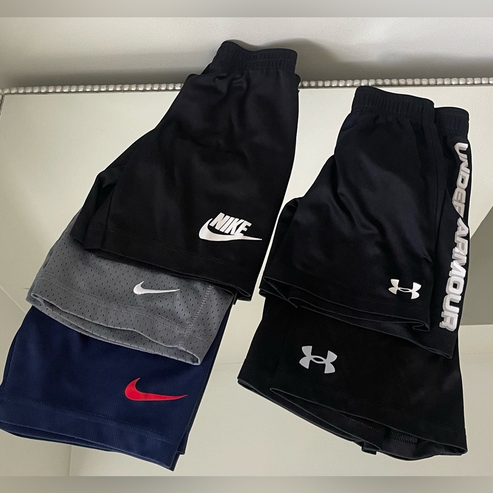 All 5 Nike and Under Armor Athletic Shorts - Little Boys - Size Small (5-6)